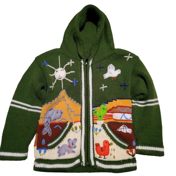 unbranded Other - Vintage Handmade Childs Embroidered Green Warm Sweater
